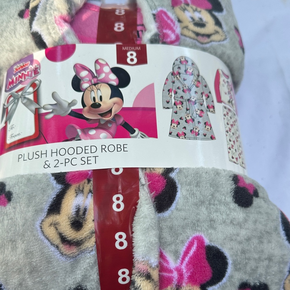 Disney Minnie Mouse Gray and Pink Plush Girls 3pcs Robe Set sleepwear size 8